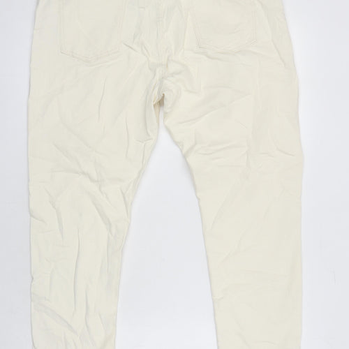 M&S Womens Ivory Cotton Tapered Jeans Size 18 L25 in Regular