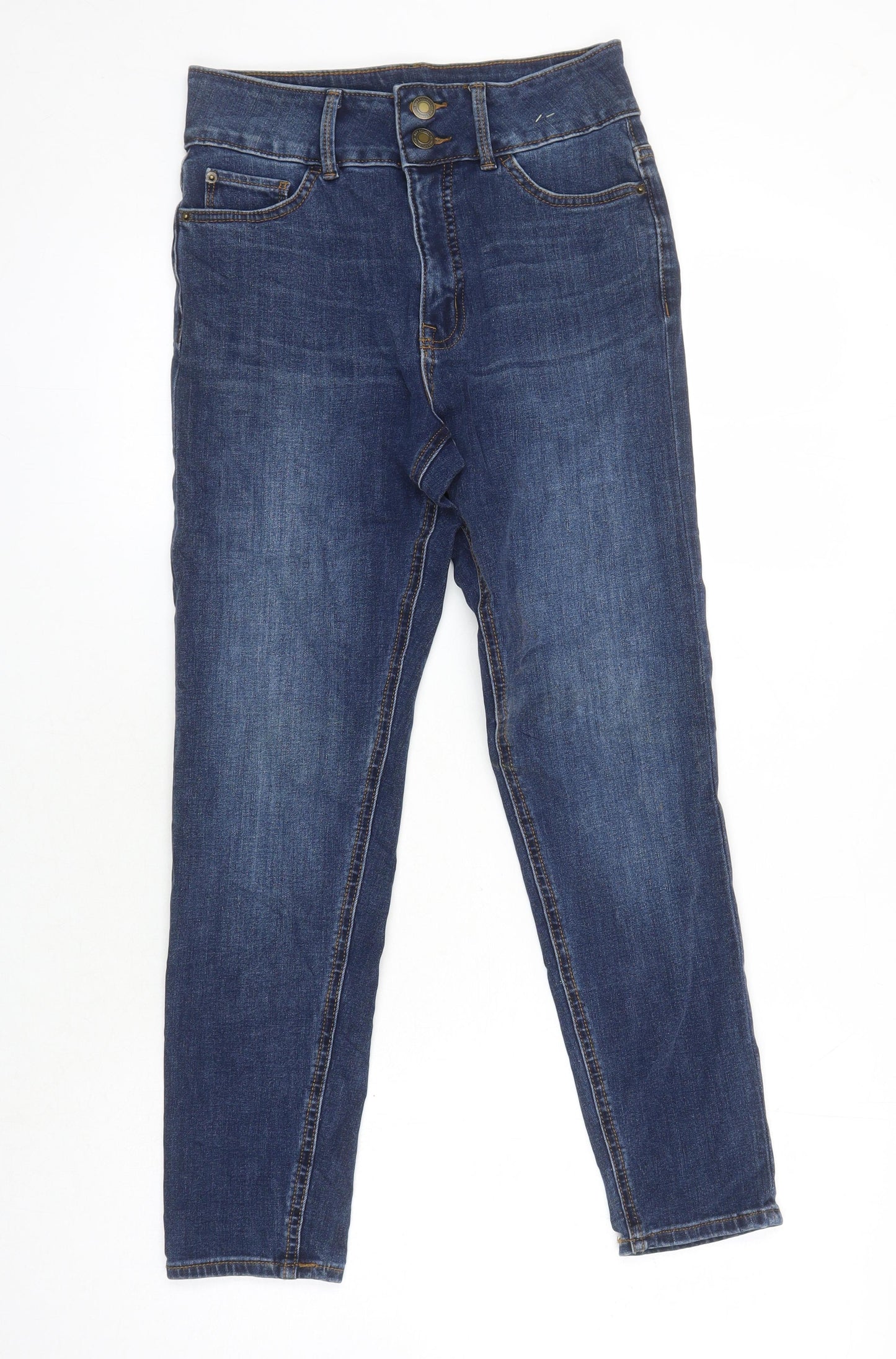 M&S Womens Blue Cotton Tapered Jeans Size 8 L25 in Regular