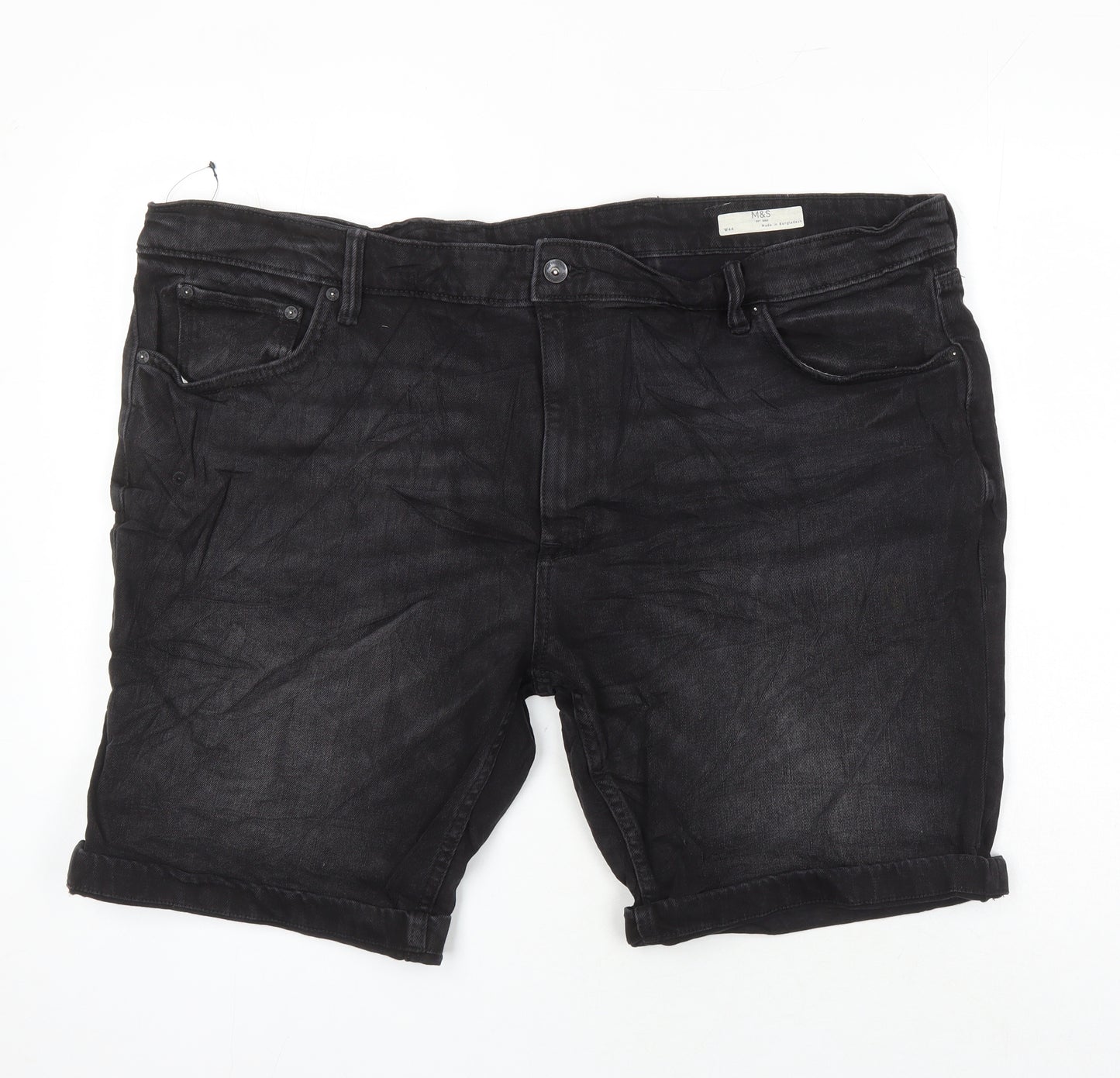 M&S Mens Black Cotton Bermuda Shorts Size 44 in Regular
