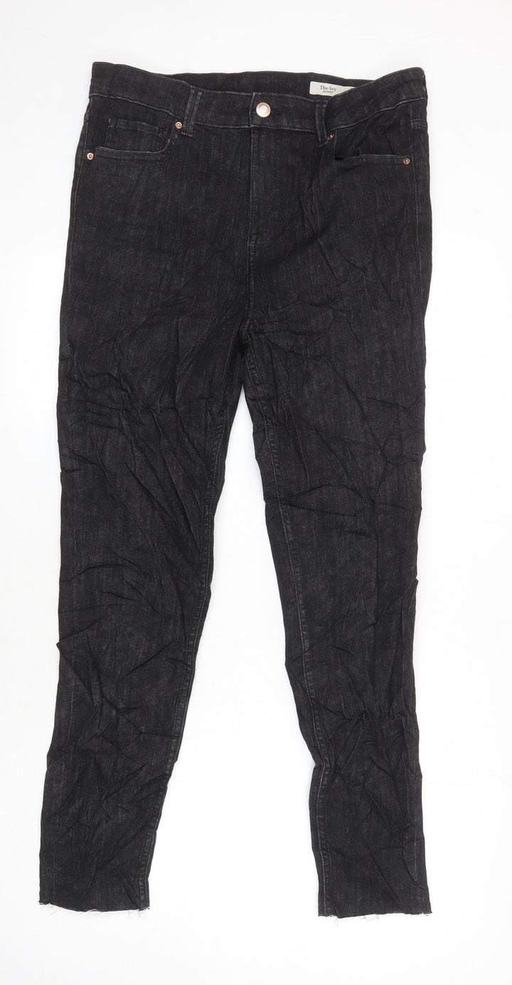 M&S Womens Black Cotton Skinny Jeans Size 14 L27 in Regular - Distressed Hems