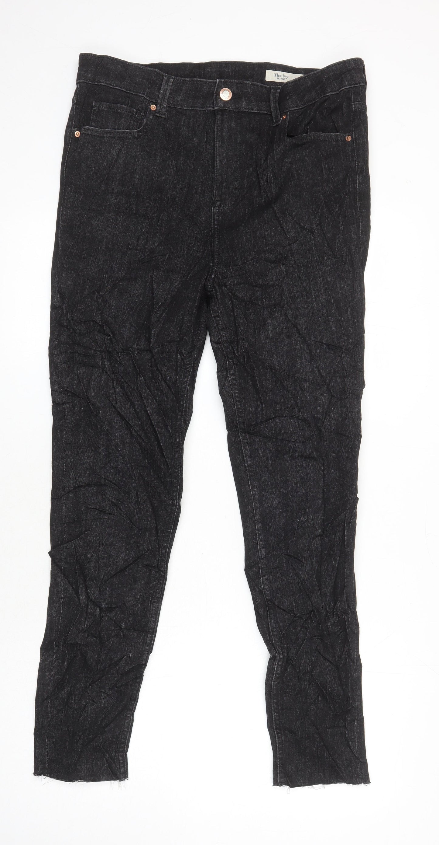M&S Womens Black Cotton Skinny Jeans Size 14 L27 in Regular - Distressed Hems