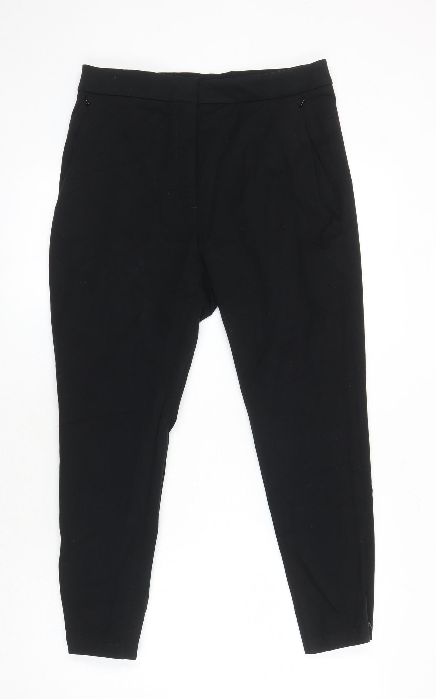 M&S Womens Black Viscose Trousers Size 14 L25 in Regular - ankle zips