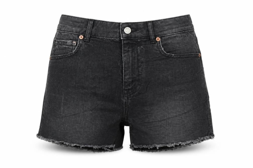 Front view of Marks & Spencer women’s black cotton boyfriend shorts, size UK 6, regular