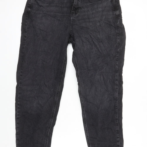 M&S Womens Black Cotton Mom Jeans Size 12 L24.5 in Regular