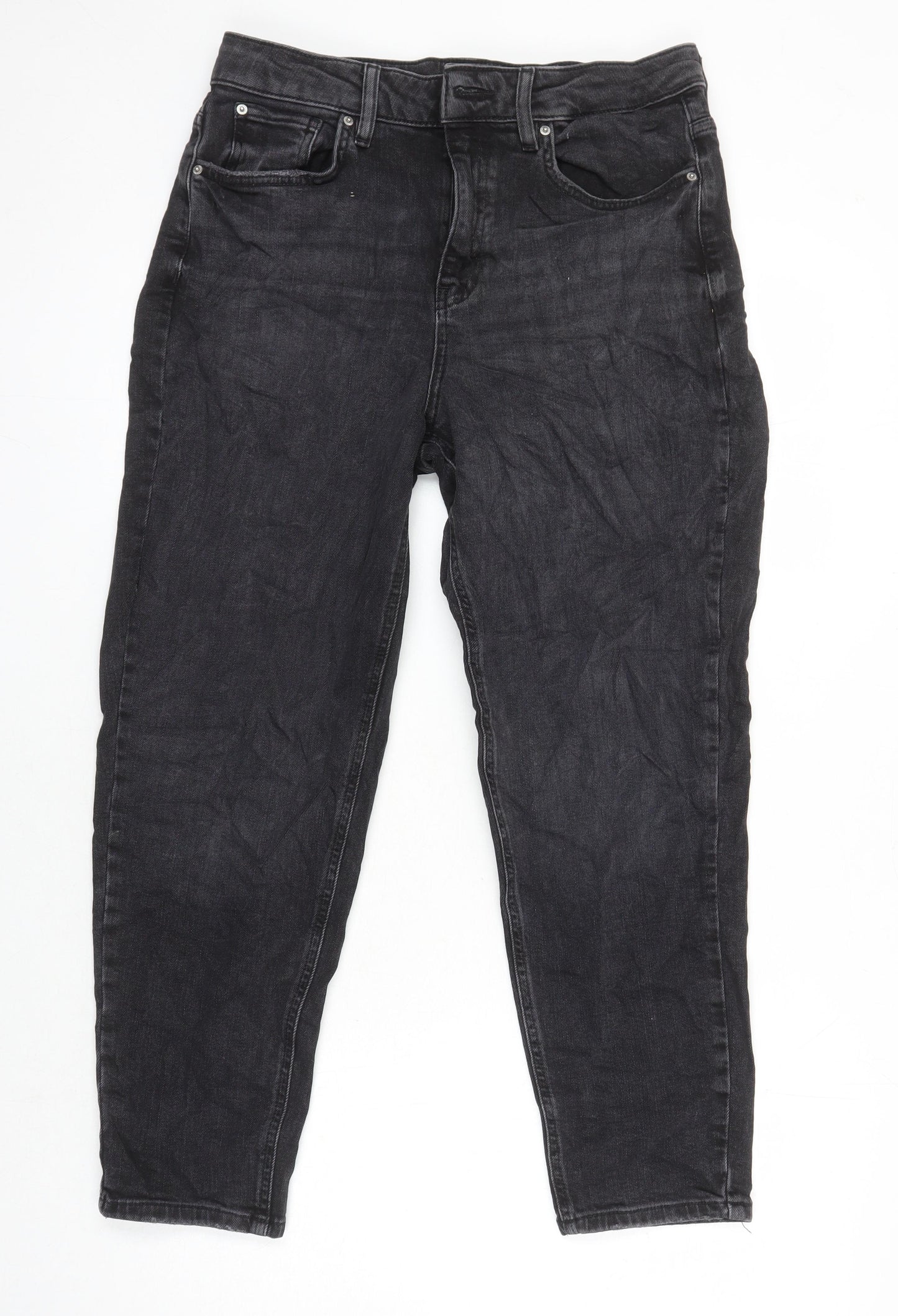 M&S Womens Black Cotton Mom Jeans Size 12 L24.5 in Regular