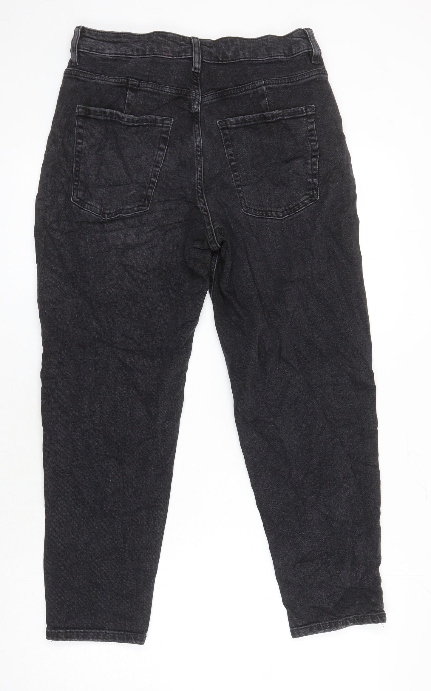 M&S Womens Black Cotton Mom Jeans Size 12 L24.5 in Regular