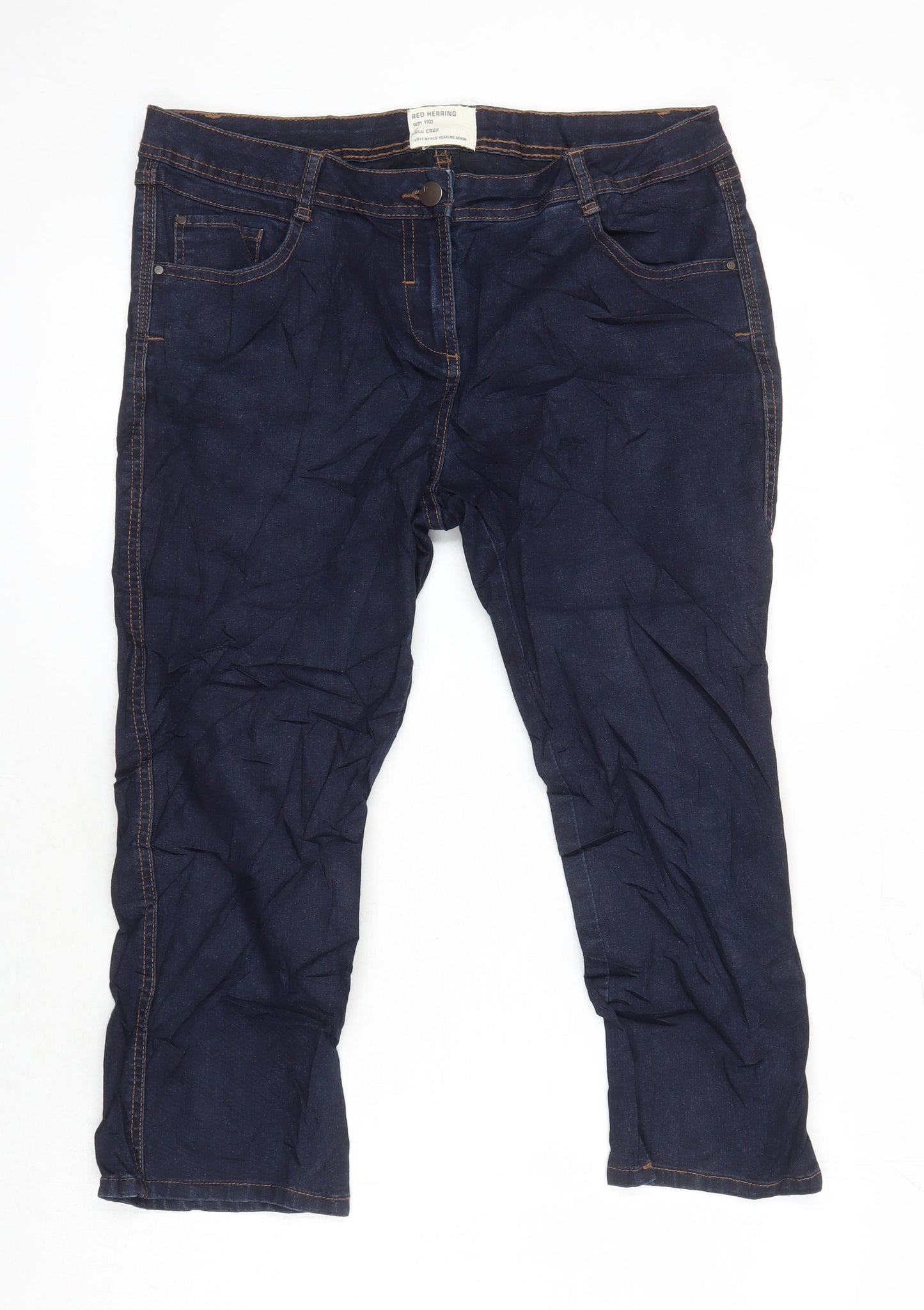 Red Herring Womens Blue Cotton Cropped Jeans Size 14 L20 in Regular