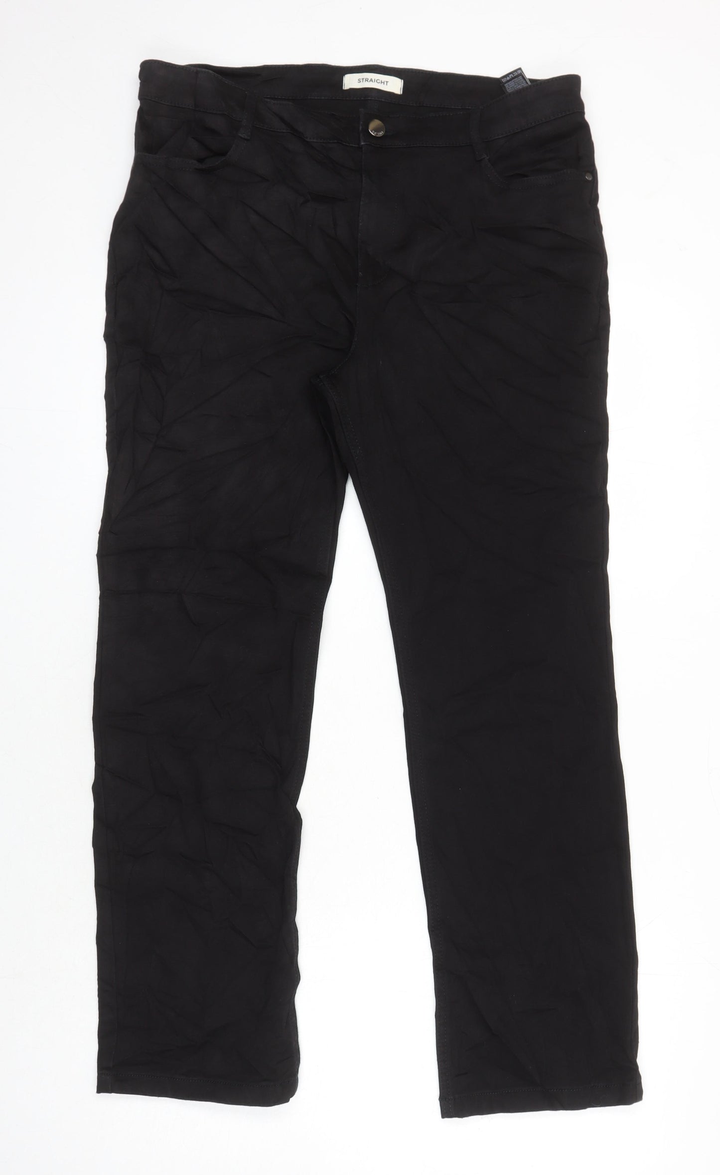 M&S Womens Black Cotton Straight Jeans Size 16 L28 in Regular