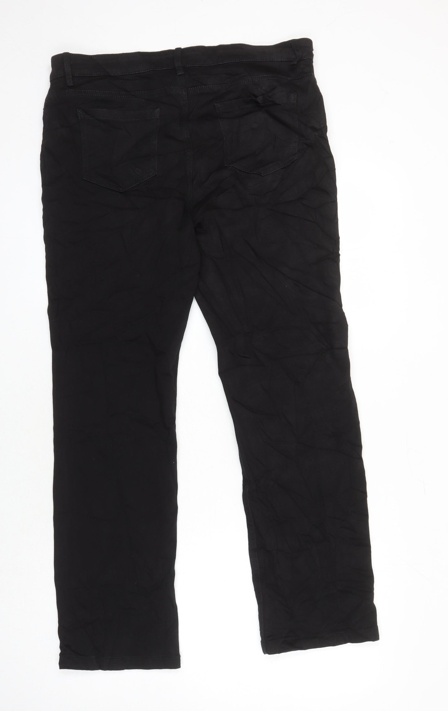 M&S Womens Black Cotton Straight Jeans Size 16 L28 in Regular