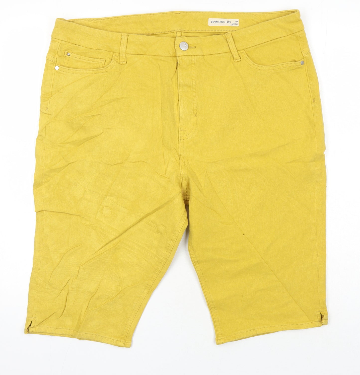 M&S Womens Yellow Cotton Bermuda Shorts Size 20 in L13 in Regular