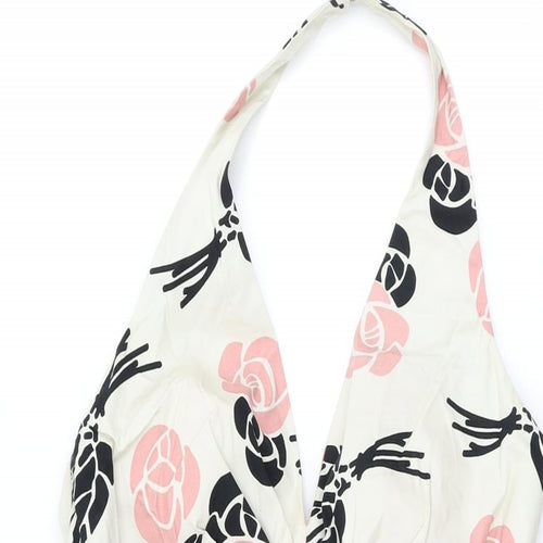 Warehouse Womens Ivory Floral Cotton A-Line Size 10 Halter Zip