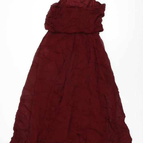 Zara Womens Red Polyester Maxi Size S Square Neck Pullover