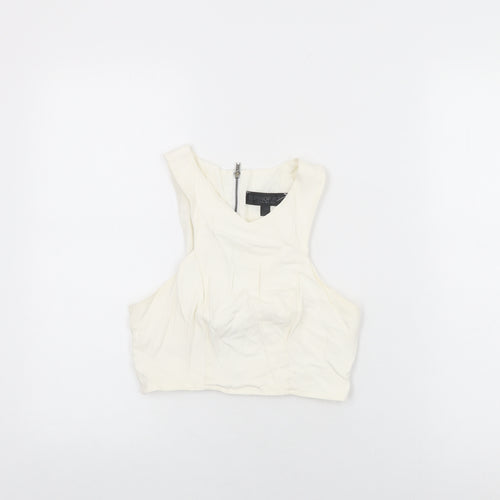 Topshop Womens White Acetate Cropped T-Shirt Size 8 Round Neck