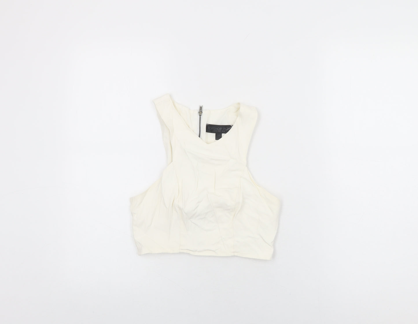 Topshop Womens White Acetate Cropped T-Shirt Size 8 Round Neck