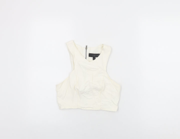 Topshop Womens White Acetate Cropped T-Shirt Size 8 Round Neck
