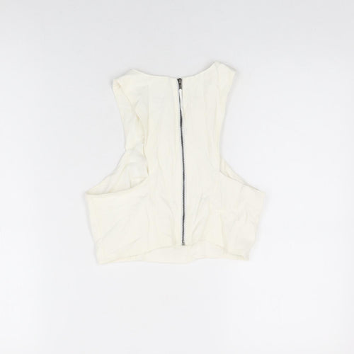 Topshop Womens White Acetate Cropped T-Shirt Size 8 Round Neck
