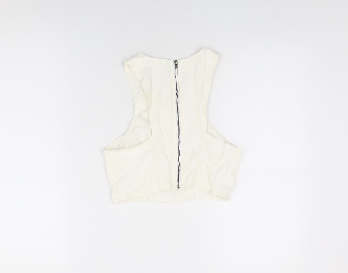 Topshop Womens White Acetate Cropped T-Shirt Size 8 Round Neck