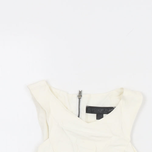 Topshop Womens White Acetate Cropped T-Shirt Size 8 Round Neck