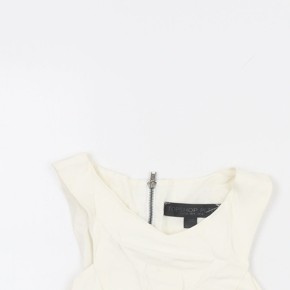 Topshop Womens White Acetate Cropped T-Shirt Size 8 Round Neck