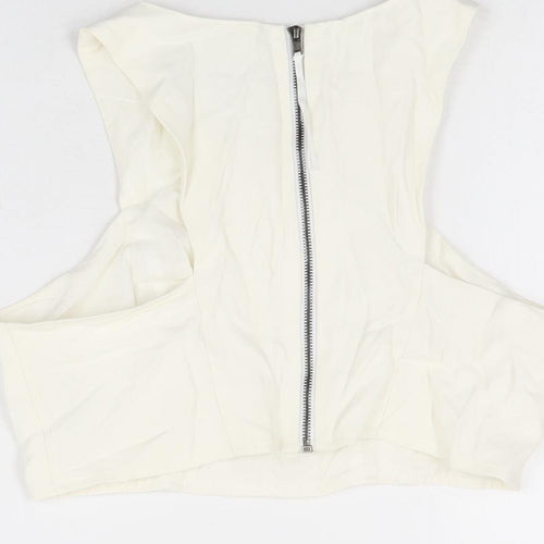 Topshop Womens White Acetate Cropped T-Shirt Size 8 Round Neck