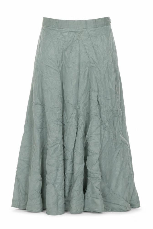 Front view of Country Casuals women’s green viscose swing skirt, size UK 10, zip