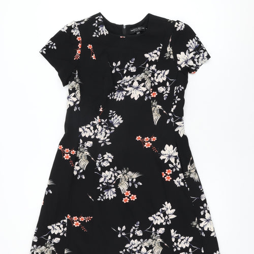 Dorothy Perkins Womens Black Floral Polyester A-Line Size 12 Round Neck Zip