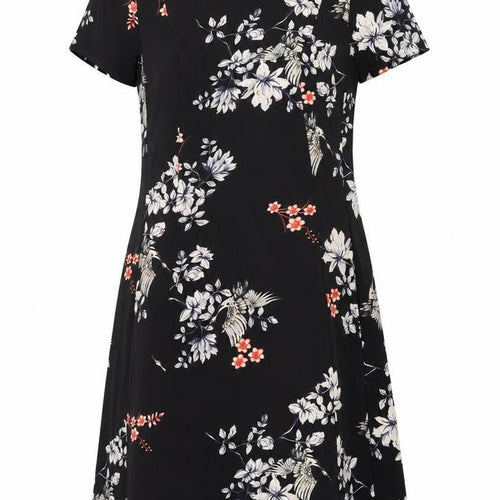 Dorothy Perkins Womens Black Floral Polyester A-Line Size 12 Round Neck Zip