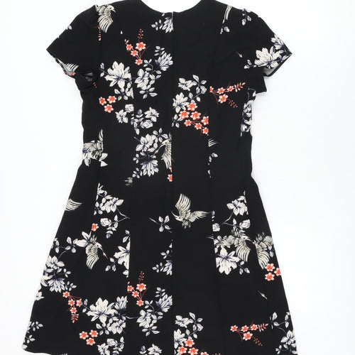Dorothy Perkins Womens Black Floral Polyester A-Line Size 12 Round Neck Zip