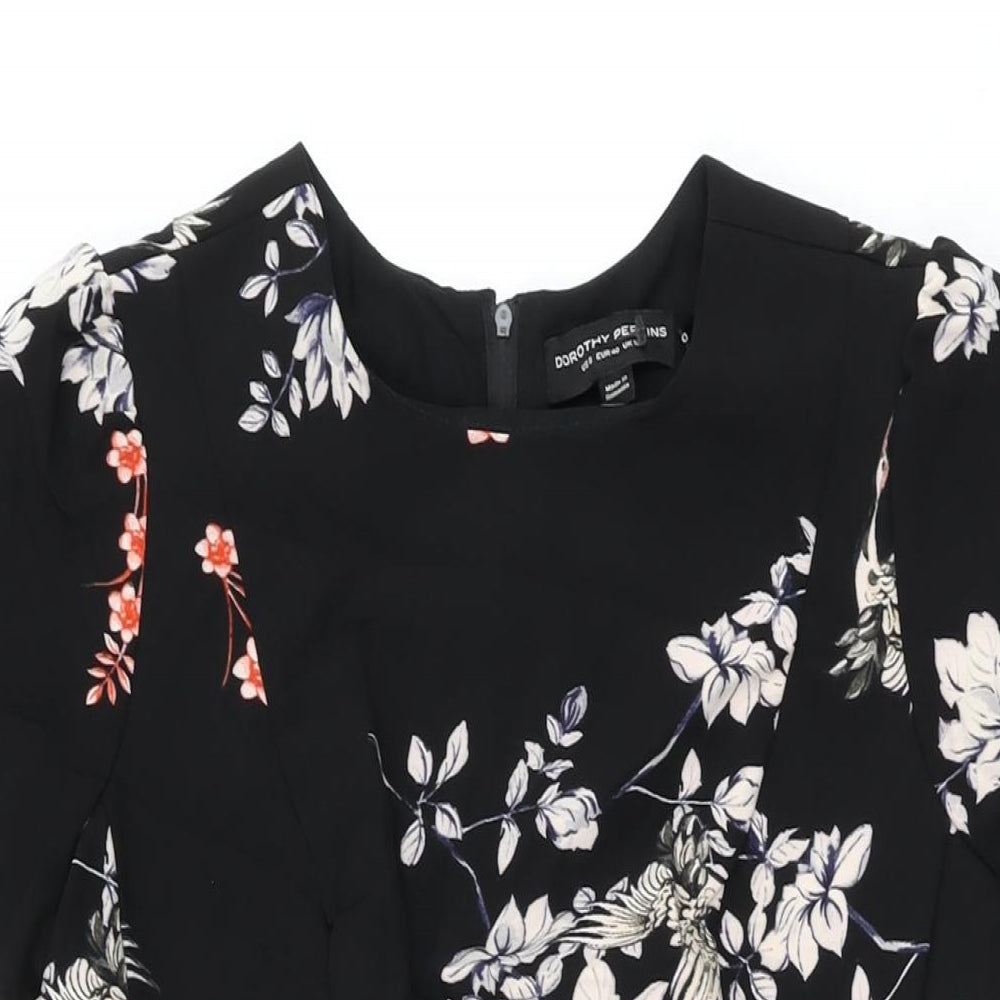 Dorothy Perkins Womens Black Floral Polyester A-Line Size 12 Round Neck Zip