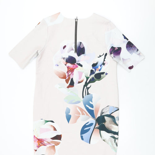 NEXT Womens Pink Floral Viscose Shift Size 12 Round Neck Zip