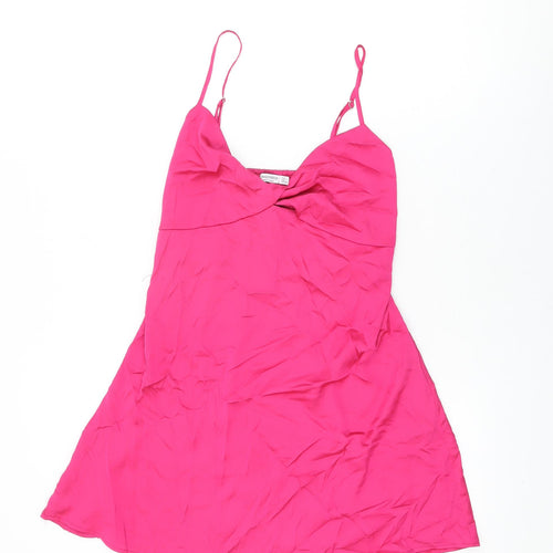 Stradivarius Womens Pink Polyester Mini Size L V-Neck Pullover
