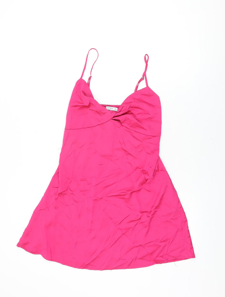 Stradivarius Womens Pink Polyester Mini Size L V-Neck Pullover