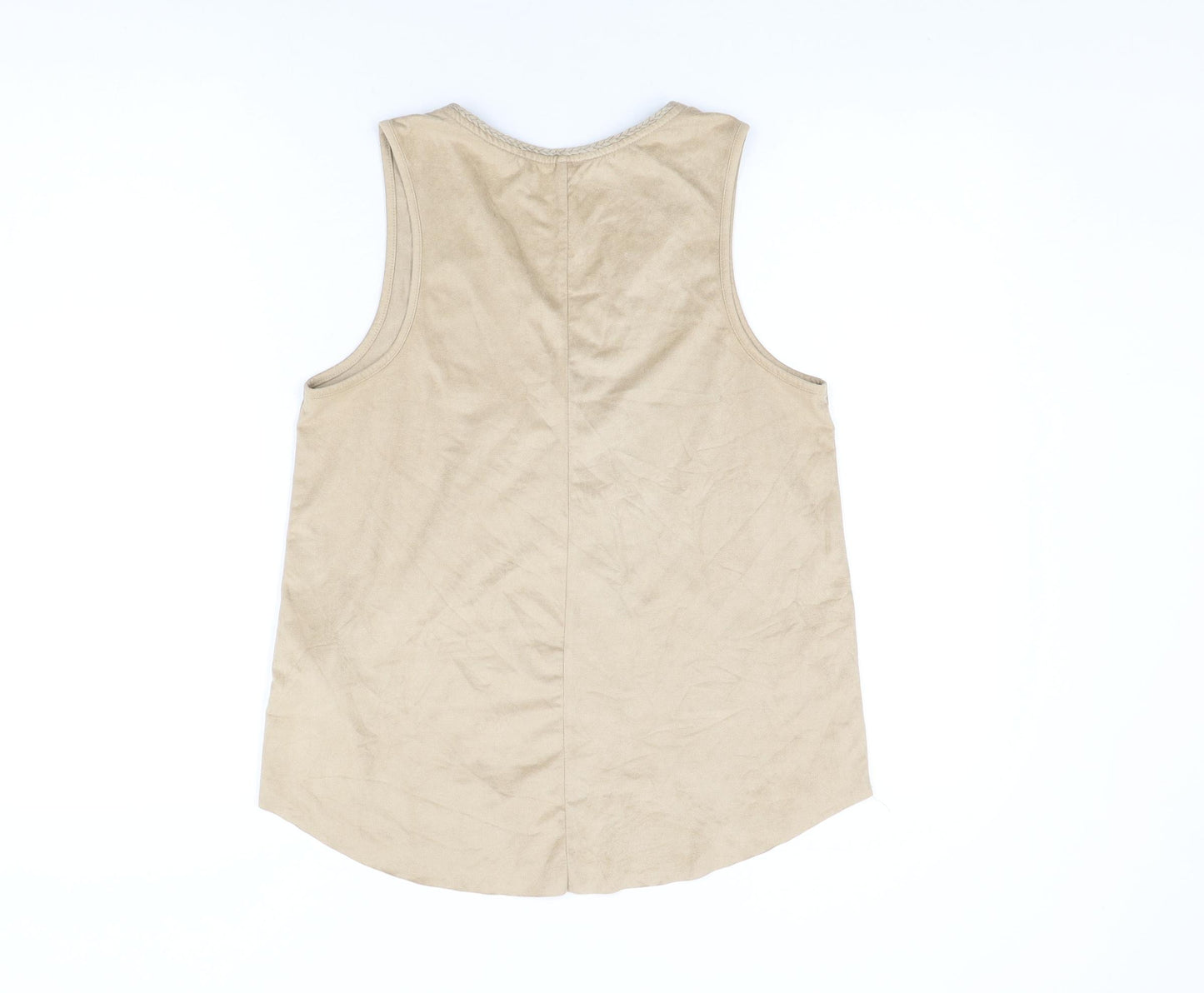 Stradivarius Womens Beige Polyester Basic T-Shirt Size S V-Neck