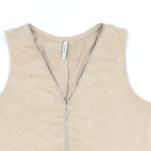 Stradivarius Womens Beige Polyester Basic T-Shirt Size S V-Neck