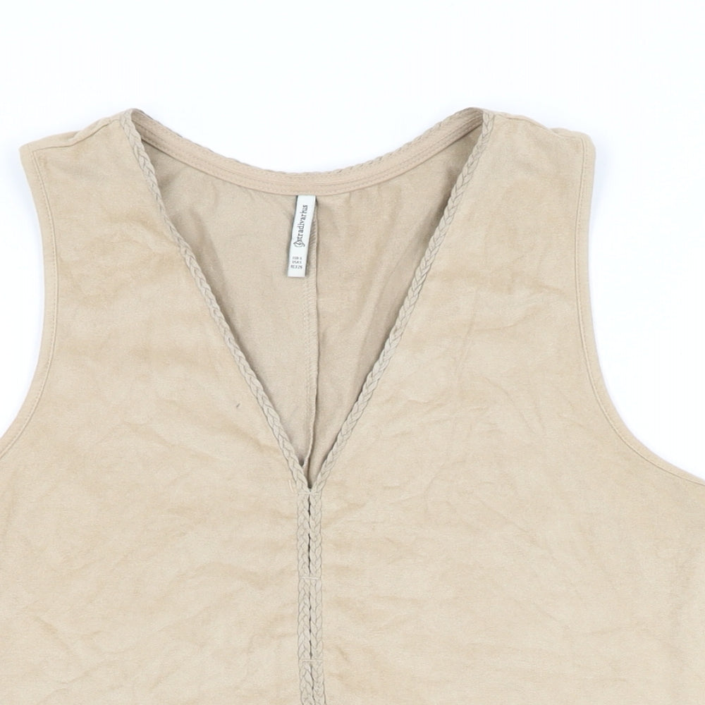 Stradivarius Womens Beige Polyester Basic T-Shirt Size S V-Neck