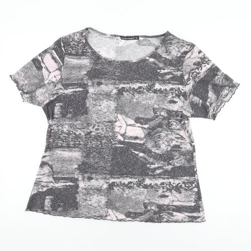Reflections Womens Grey Geometric Polyester Basic T-Shirt Size XL Round Neck