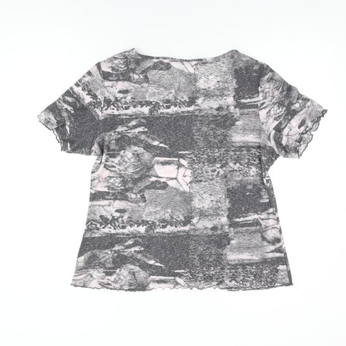 Reflections Womens Grey Geometric Polyester Basic T-Shirt Size XL Round Neck