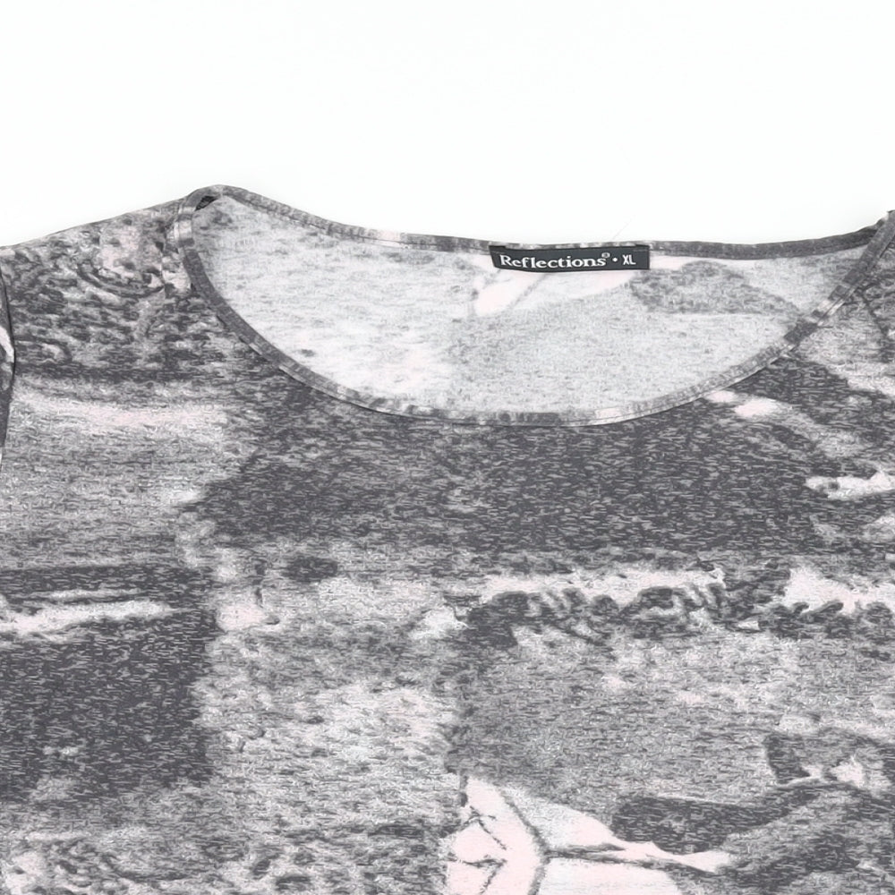 Reflections Womens Grey Geometric Polyester Basic T-Shirt Size XL Round Neck