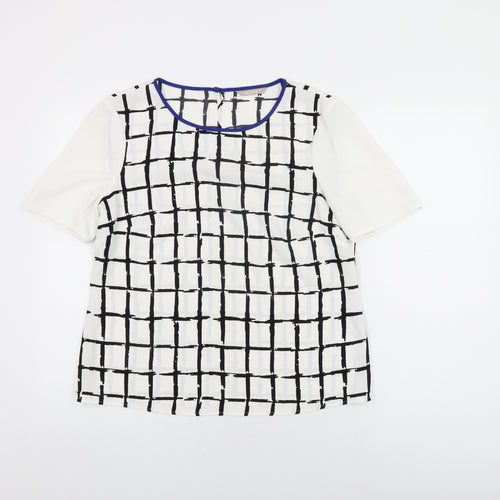 Planet Womens White Geometric Polyester Basic Blouse Size 10 Round Neck
