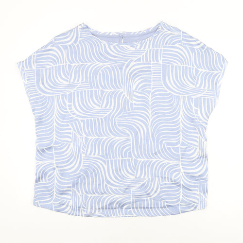 Marks and Spencer Womens Blue Geometric Viscose Basic Blouse Size 16 Round Neck