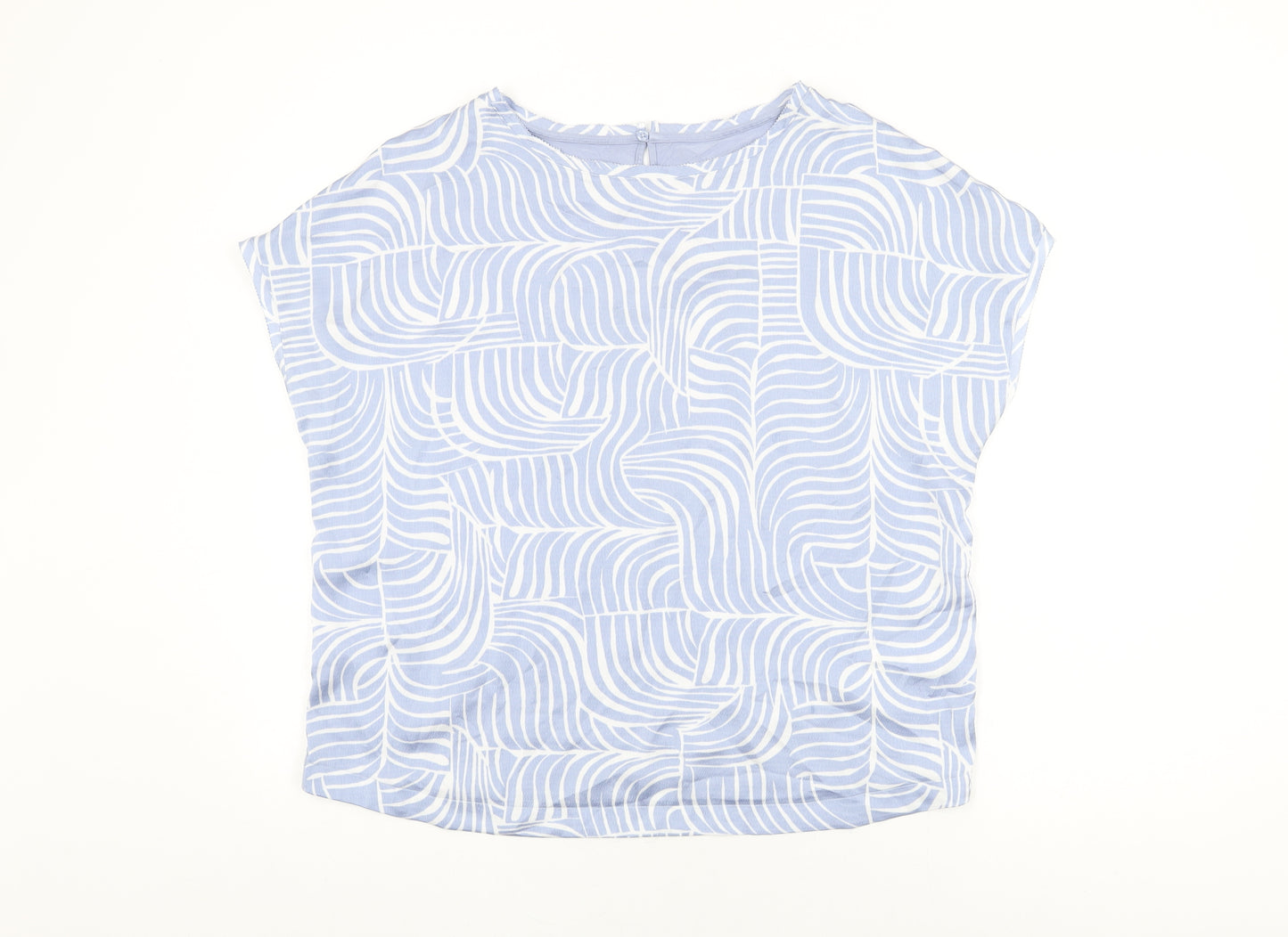 Marks and Spencer Womens Blue Geometric Viscose Basic Blouse Size 16 Round Neck