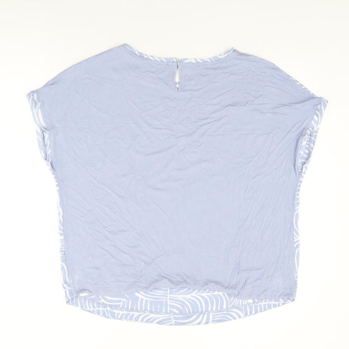 Marks and Spencer Womens Blue Geometric Viscose Basic Blouse Size 16 Round Neck