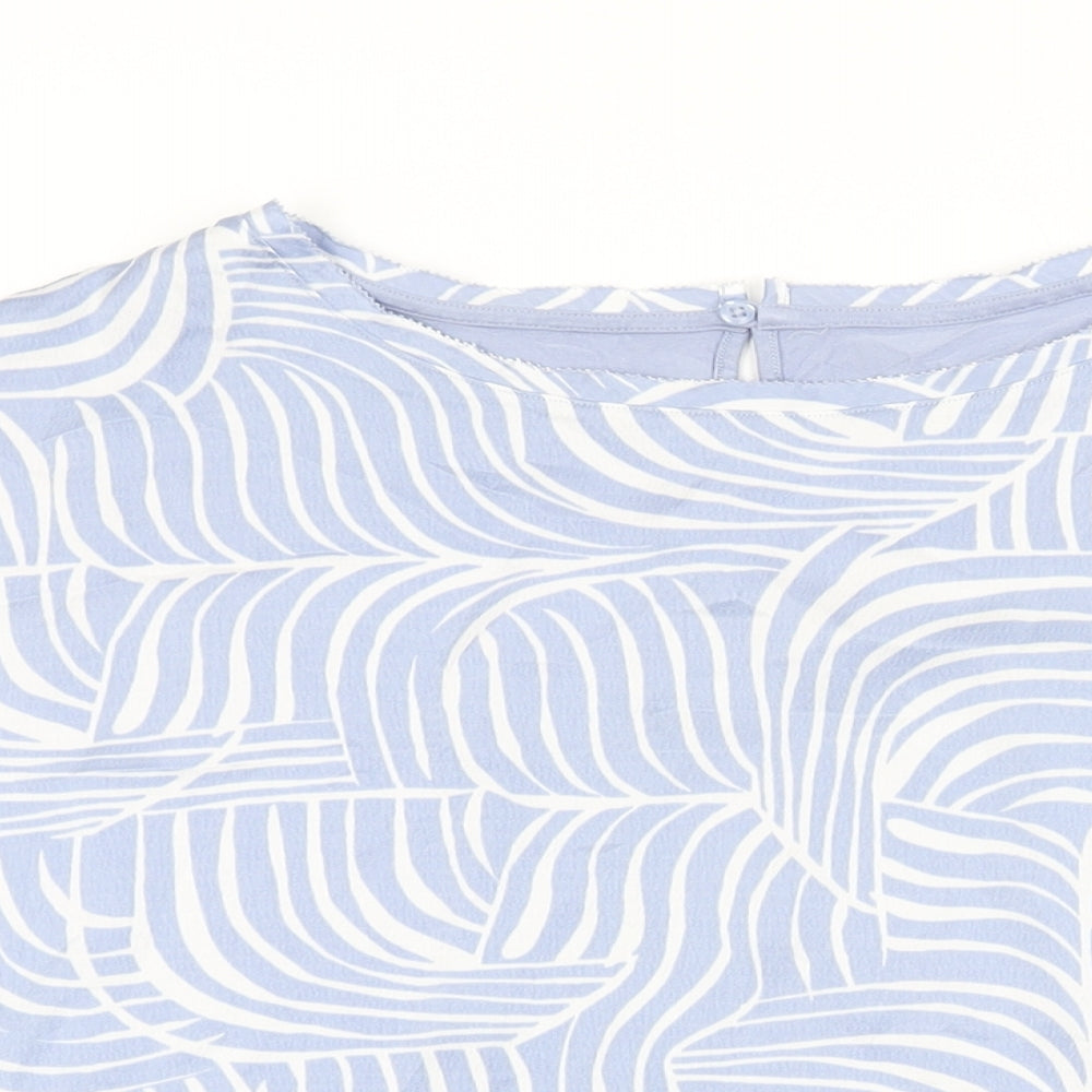 Marks and Spencer Womens Blue Geometric Viscose Basic Blouse Size 16 Round Neck