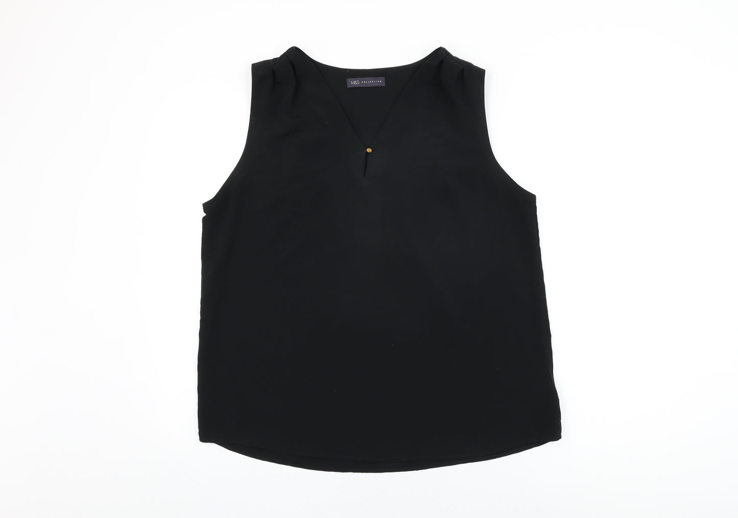 Marks and Spencer Womens Black Polyester Basic Blouse Size 14 V-Neck