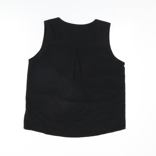 Marks and Spencer Womens Black Polyester Basic Blouse Size 14 V-Neck