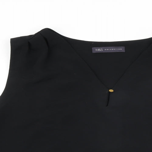 Marks and Spencer Womens Black Polyester Basic Blouse Size 14 V-Neck