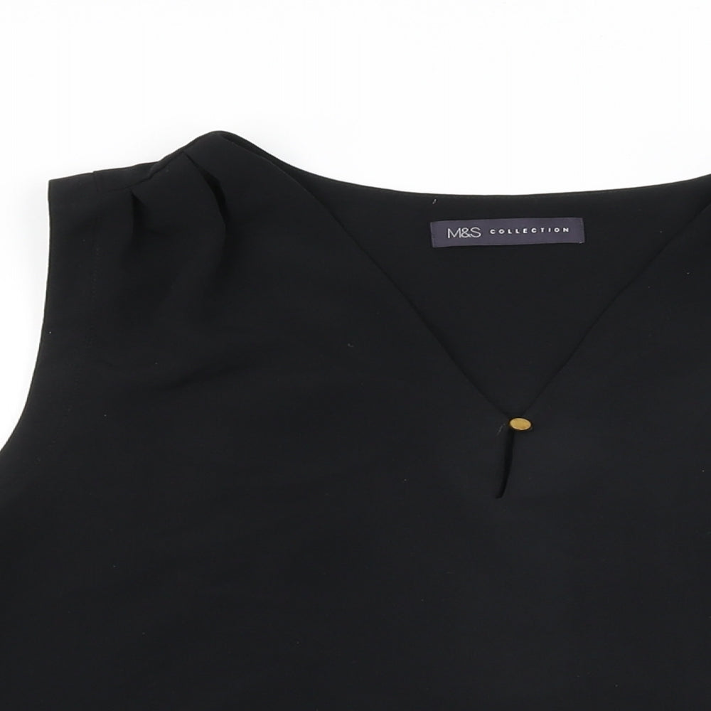 Marks and Spencer Womens Black Polyester Basic Blouse Size 14 V-Neck