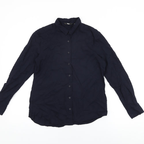 Uniqlo Womens Blue Viscose Basic Button-Up Size XS Collared
