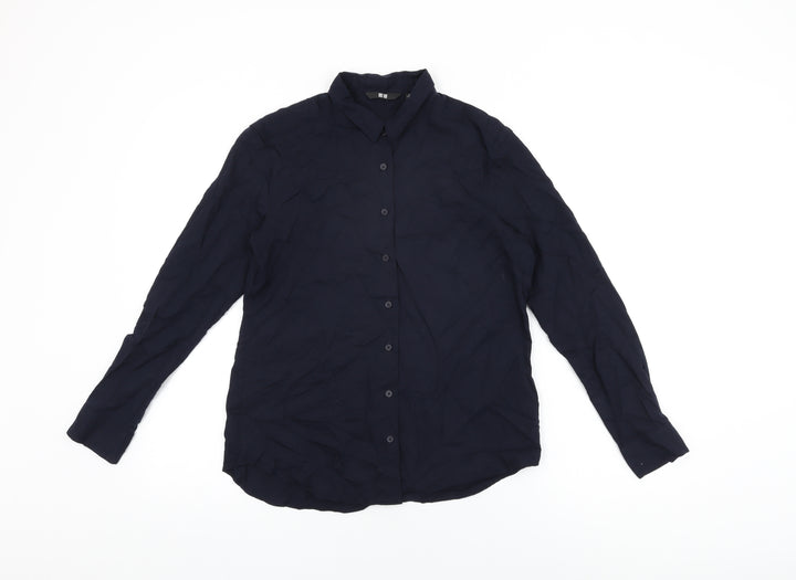 Uniqlo Womens Blue Viscose Basic Button-Up Size XS Collared