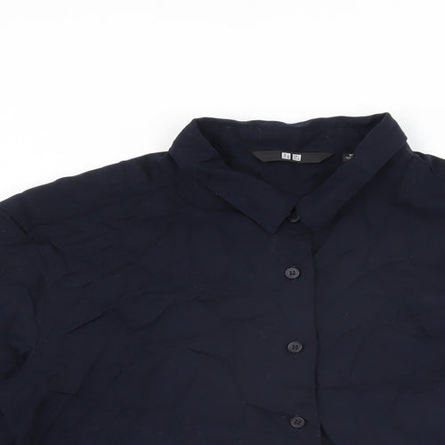 Uniqlo Womens Blue Viscose Basic Button-Up Size XS Collared